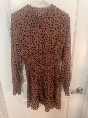 Cupshe Brown Polka Dot Long Sleeve Mini Dress